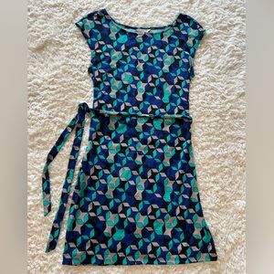 Banana Republic Sheath Dress with Waist Tie, Blue and Green Sz 2